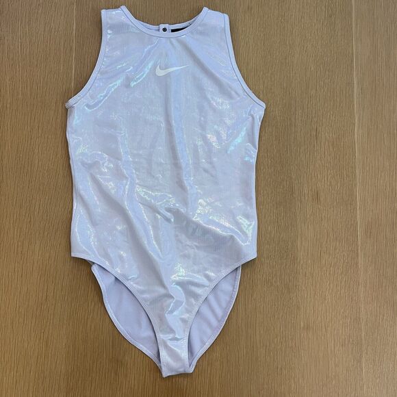 Women's Nike Revolve Size S Bodysuit GCE Iridescent Oxygen Purple Open Back - Picture 1 of 8